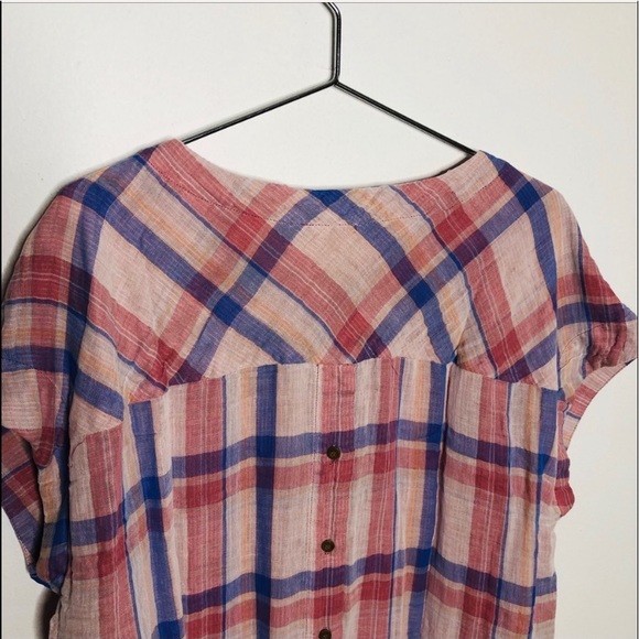Perch Plaid Pink Blue yellow plaid Top - Picture 4 of 5
